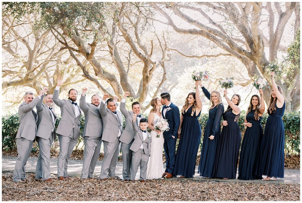 large gray and navy blue wedding party