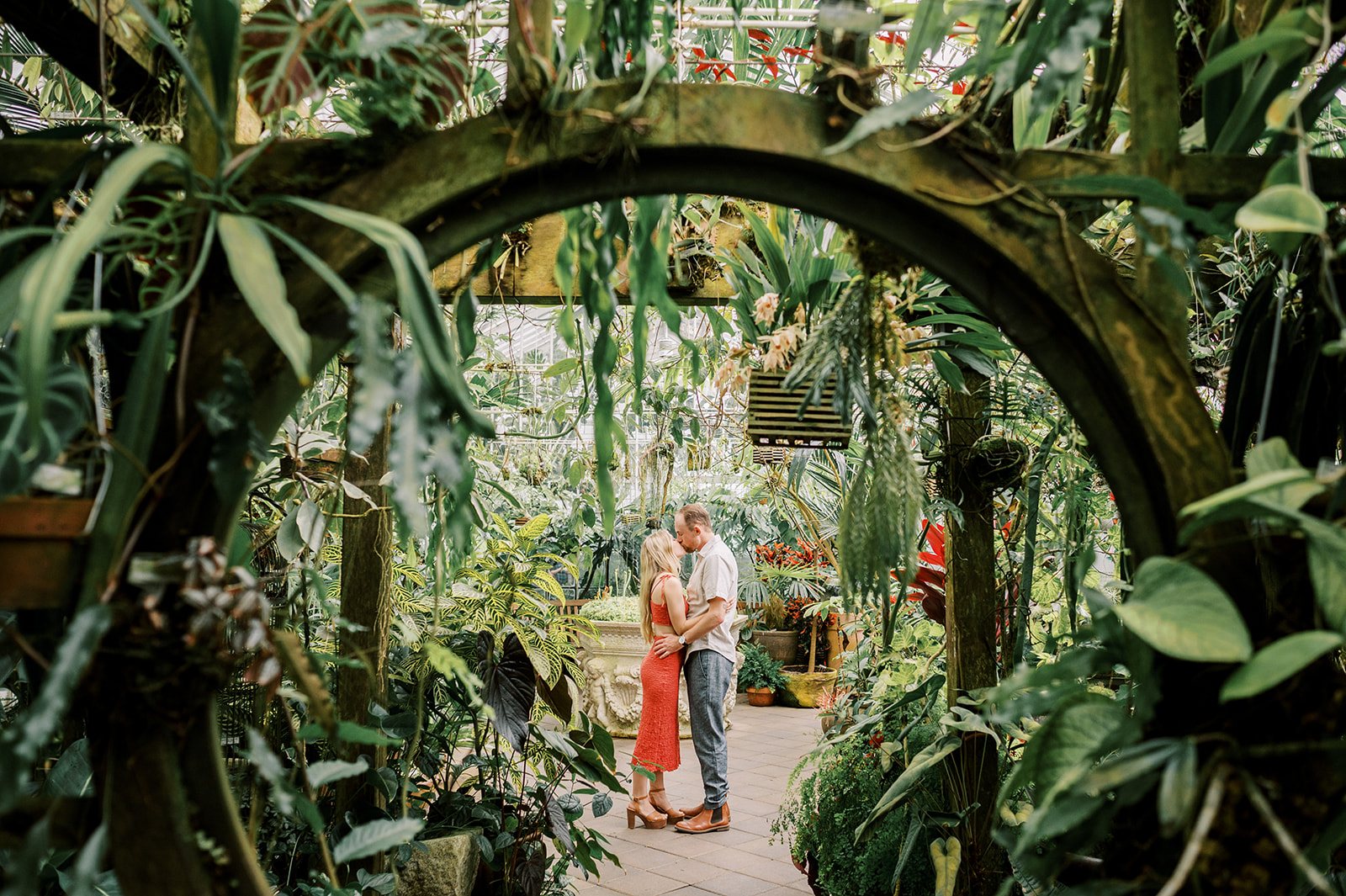 Tropical-inspired engagement session at San Francisco's Conservatory of flowers.